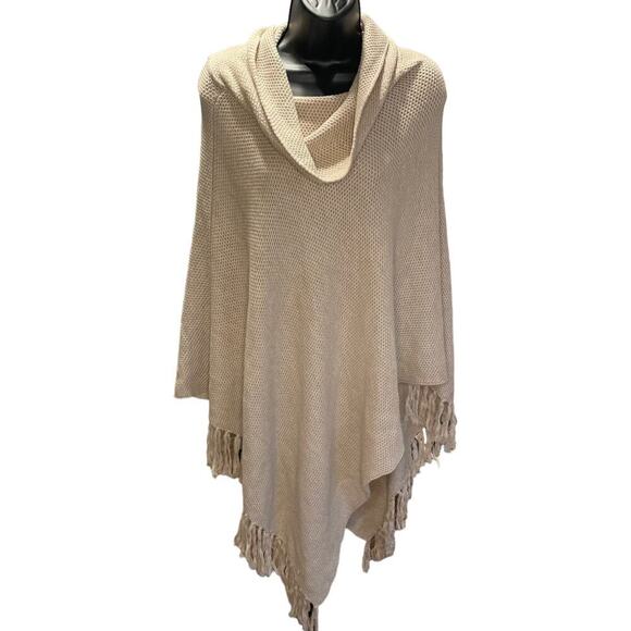 The Limited NWT Cream Textured Cowlneck Wool Fringed Poncho Sz S - Picture 1 of 7